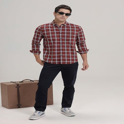 Image of BASICS 100% Cotton Checked Shirt for Men | Slim Fit | Everyday Smart Casual Wear | Full Sleeve