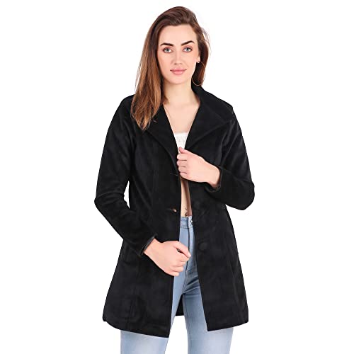 Image of Leather Retail Long Winter Wear Velvet Jacket For Women