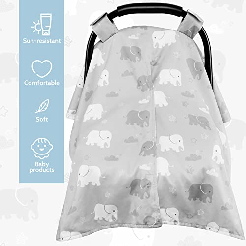Image of TANOFAR Car Seat Cover Baby, Carseat Covers Baby Boy Girl, Peekaboo Opening Infant Car Seat Cover for Winter, Warm & Cozy, Grey Elephant