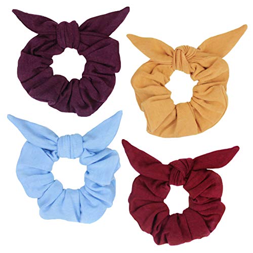 Maven Thread 4 Count Hair Scrunchies Elastic Hair Bands Scrunchy Hair Ties Accessories for Women or Girls Maroon Blue Yellow Plum - ASPEN Set