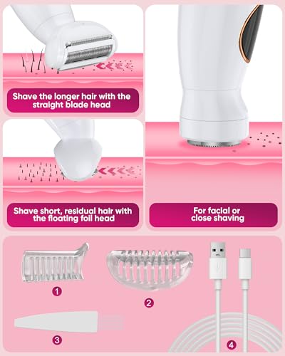 Image of 3 in 1 Bikini Trimmer for Women, Electric Razors for Women with Display, Painless Bikini Trimmer, USB Charging, Electric Shaver for Woman,Shaver for Woman for Face, IPX7 Waterproof,White