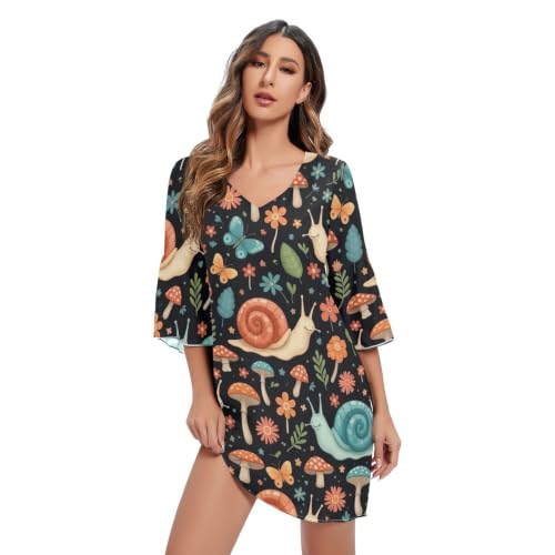 Robe de plage hawaïenne imprimé escargots original avec col en V