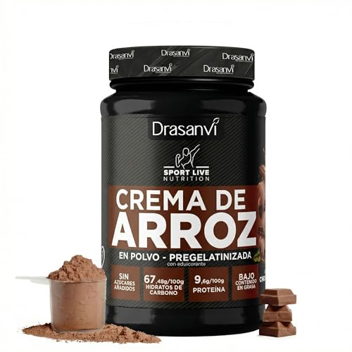 Drasanvi SPORT LIVE CREMA DE ARROZ by - Bajo contenido en grasa - Disolución instantánea - Sin azúcares añadidos - VEGANO - SIN GLUTEN - Sabor CHOCOLATE - 1kg