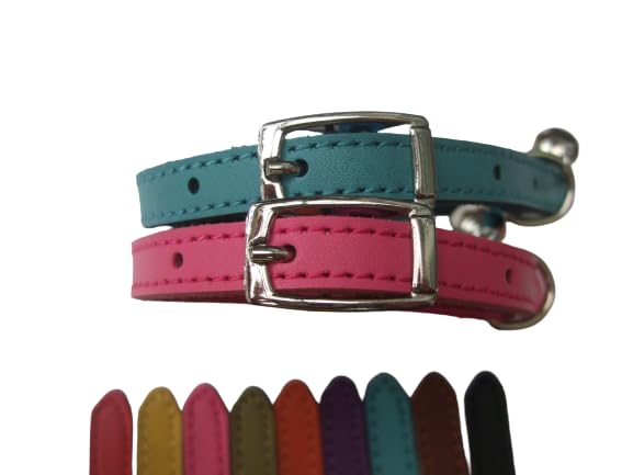Cat Collar 2 pack set Real Leather Elasicated Safety Elastic bell, Pair Choose colours (Pink and Blue)