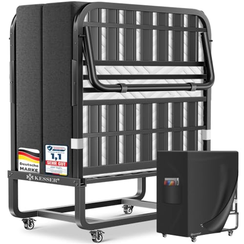 KESSER® Cama plegable de 200 x 90 cm para invitados, incluye colchón de espuma viscoelástica y ruedas, cama de viaje plegable con marco de metal que soporta hasta 250 kg