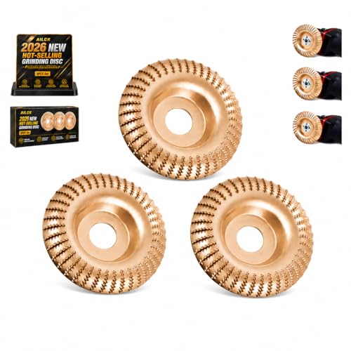 Image of Tungsten Carbide Wood Cutting Wheel Carving Disc Shaping Attachments Set for Shaping Sanding Grinding Blades Heavy Duty Angle Grinder Polishing Pad for 4 inch & 4-1 /2 inch Woodworking (Circular Type*3)