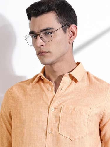 Image of Thomas Scott Men's | Printed | Textured Fabric | Full Sleeve | Regular Fit | Linen Blend | Single Pocket | Spread Collar | Casual Shirt