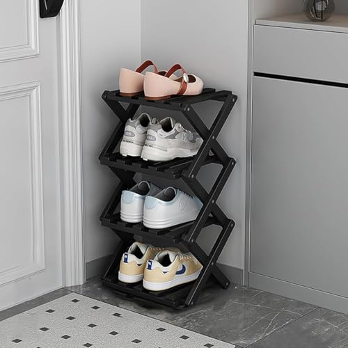 SVFOEBJM 7-Tier Wooden Shoe Rack - Foldable, Narrow nizer for Small Spaces, Perfect for Entryway, Closet, Hallway, Corner & Living Room - Natural Finish