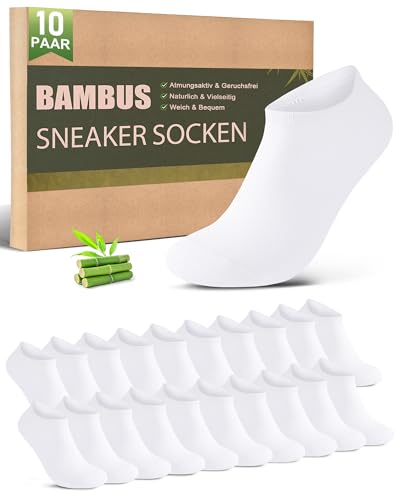Effeet Bambus Sneaker Socken Herren Damen 10 Paar – Atmungsaktive Anti-Geruch Kurze Socken, Antibakterielle Sommer Sneakersocken Sportsocken Halbsocken Bambussocken, Weiß 39-42