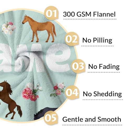 Mercuryelf Custom Horse Blanket Gift - 50x60 Inches Aesthetic Throw Blankets for Teens - Mint Green Soft, Fuzzy & Warm Throws for Living Room, Sofa