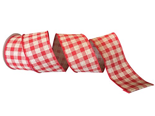 Image of Red Gingham Wired Ribbon - 2 1 /2 inch x 10 Yards, Memorial Day, 4th of July, 250th Anniversary USA, Valentine's Day, Rustic Wedding Decoration, Gift Basket, Garland, Swag, Fall Decor, Wreath, Farmhouse