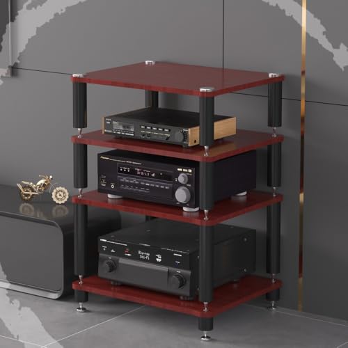 BERWDUXA 3-Tier HiFi AV Media Stand, Teak, 60x48x80cm