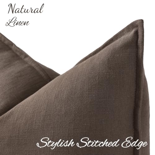 Image of decorUhome Decorative Linen Throw Pillow Covers 20x20 Inch Set of 2 Linen Brown Neutral Pillow Covers with Flange Edges Soft Farmhouse Boho Accent Pillow Cases for Couch Bed Living Room