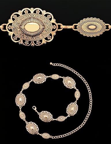Western Belts for Woman Concho Belt Boho Metal Cowgirl Chain Belts for Dress Jeans Country Concert Outfit2