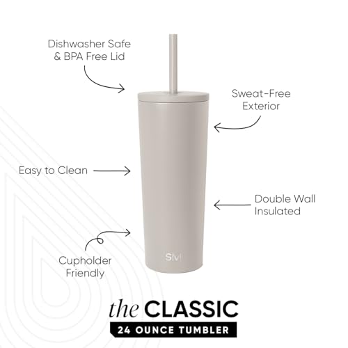 Image of Simple Modern Classic Tumbler with Straw Lid | Insulated Iced Coffee Cup Reusable Stainless Steel Water Bottle Travel Mug | Gifts for Women Men Her Him | 24oz | Almond Birch