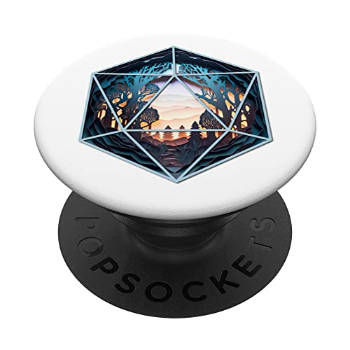D20 Fantasy Landscape PopSockets Swappable PopGrip, Black
