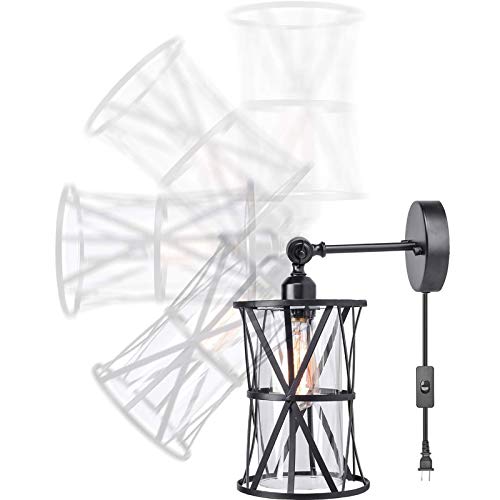 Aplique de pared ajustable retro E27 lámpara industrial de hierro orientable con enchufe 4