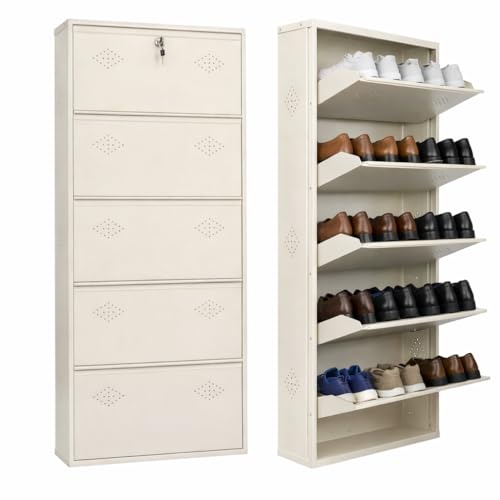 Wall Mounted Shoe Rack - 26 Inch Wide Metal Covered Shoe Organize...