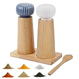 【Diseño de alta calidad】Hecho de roble natural y cerámica, este molinillo de sal y pimienta es elegante y atemporal, gracias al núcleo de cerámica, puede moler especias frescas y aromáticas como sal marina, pimienta, romero, chile, comino y otros varios especias