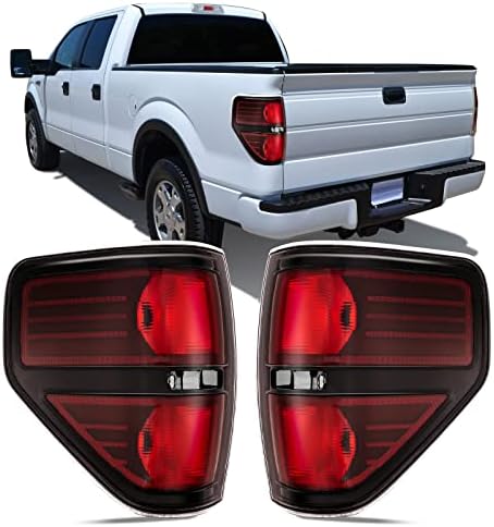 OKYMOTOR Tail Lights Assembly Compatible with 2009-2014 Ford F-150 Taillights Left Driver & Right Passenger Side F-150 Pickup Truck Rear Tail Lamp Black Trim Red Lens Do Not Fit Flareside Stepside