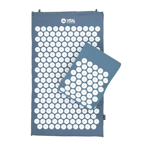 Bodhi VITAL Akupressurmatten-Set | Massagematte & Kissen inkl. Tasche | Nadelkissen zur Selbstmassage | Entspannungsmatte gegen Nacken und Rückenschmerzen | Fakirmatte für zu Hause | blau