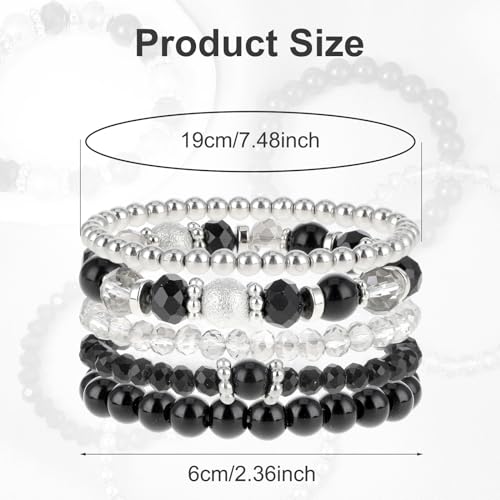DIVINA VITAE 5 Pcs Beaded Stretch Bracelets Stackable Bracelets Crystal Bead Bracelet Boho Beaded Bracelets Stretch Layering Crystal Stone Beaded Bracelets Trendy Costume Jewelry Gifts for Women2