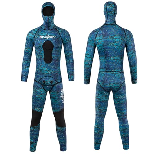 WYYHAA 3MM Neoprene Spearfishing Wetsuit with Hooded, 2 Pieces Camouflage Hunting Diving Suit with Loading Chest Pad for Freediving Snorkeling Swimming in Cold Water,L