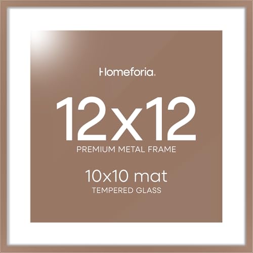 Image of Homeforia Mocha 12x12 Picture Frames, High End Metal 12 x 12 Square Poster Frame with Mat 10 x 10 Photo, 12x12 Mocha Frame Matted to 10x10 Print, 12by12 Thin Frames, Tempered Glass, Wall Kit, Set of 2