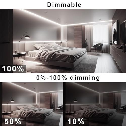 Image of COB LED Strip, White LED Strip Lights 32.8ft, Neutral White 4000K LED Light Dimmable LED Strip, CRI92+, 8mm Width, 24V Flexible COB LED Tape Light for TV, Bedroom, Kitchen Cabinet, Closet.