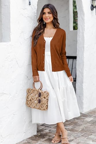 Image of Arach&Cloz Women's Soft Cropped Cardigan Casual Lightweight Shrug Sweater Tops