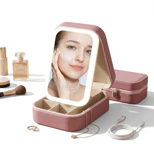 Image of Makeup Vanity Mirror with LED Light | Trifold Touch Screen Mirror with 3X /2X Magnification | 180 Rotation | USB Rechargeable with Storage Base - (Multi)