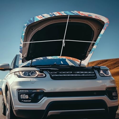 Image of Ukiyo-e Great Wave Car Hood Covers for Automobiles, Retro Aesthetic Art Sea Wave Sunset Elastic Fabric for Car Hood Decoration, Can be Washed Auto Accessories