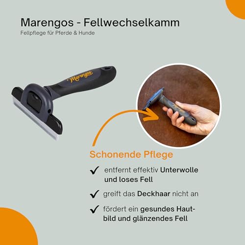 Marengos - Fellwechselkamm Pferd & Hund | Tierhaarkamm entfernt Unterfell & Winterfell | gesunde Haut & glänzendes Fell | Mähnenkamm für Pferde | Fellwechselhelfer in schwarz/grau | Pferde Zubehör