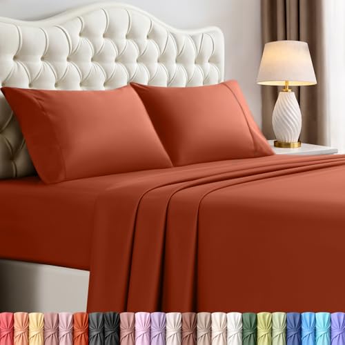 Image of Utopia Bedding Full Size Sheet Set - 4 Piece Bed Sheets, Soft and Breathable Microfiber, Includes 1 Fitted Sheet, 1 Flat Sheet and 2 Pillowcases - OekoTex (Orange)