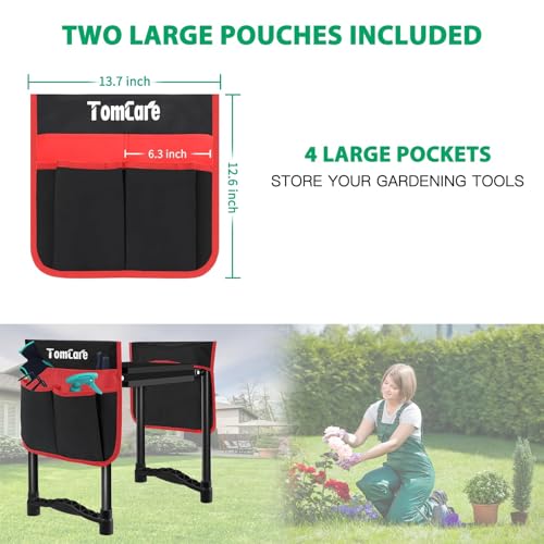 Image of TomCare Garden Kneeler and Seat 10.64 inch Wider Larger Soft Kneeling Pad Garden Bench with 2 Large Tool Pouches Heavy Duty Garden Stool Foldable Tools Gardening Gifts for Women Men Gardeners,Black