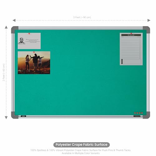 Image of Scholar Art Metis 2x3 Feet Fabric Pin Board for Wall & Study Table | Vibrant & Versatile Crape Cloth + High Density Soft Board for Pinning Photos, Sticky Notes & Reminders (Emerald Green)