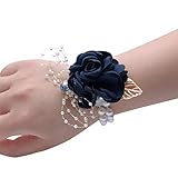 Ivyday Blume Handgelenk Perle Perlen Armband Kristall Golden Leaf Armreif Hochzeit Prom Armband Multicolor,Marine