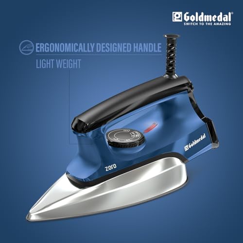 Image of Goldmedal Zoro 1100W Dry Iron| Non-stick Premium Triple Coated Soleplate| 5 Fabric Setting|1.8 Meter Cord|360 Swivel Cord| Indicator Lamp for Heating| 2.5 Years Warranty| Light Weight (Blue)