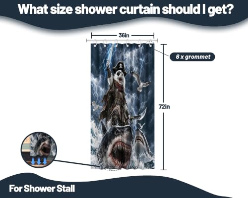 Image of Funny Cat Riding Shark Stall Shower Curtain, 36x72 in Small, Kids
