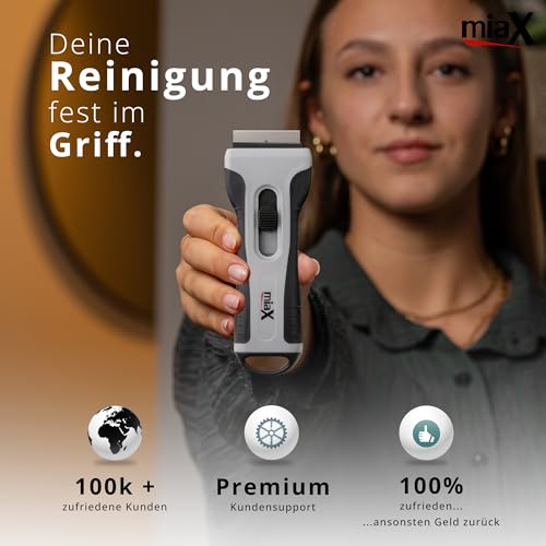 miaX Profi Kochfeldschaber - Ihr zuverlässiger Schaber für Küche und Haushalt - Stabiler Glaskeramikschaber mit Soft-Touch Griff - Ersatzklingen im Glasschaber integriert