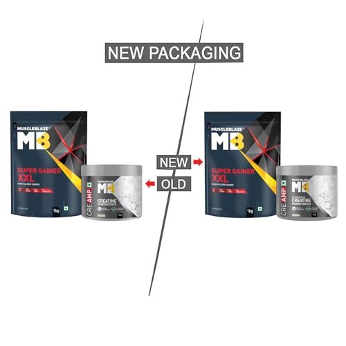 MuscleBlaze Super Gainer XXL Powder (Chocolate, 1kg / 2.2lbs, 10 Servings) with Creatine Monohydrate CreAMP (Unflavoured, 100g / 0.22lbs, 32 Servings) | Combo Pack