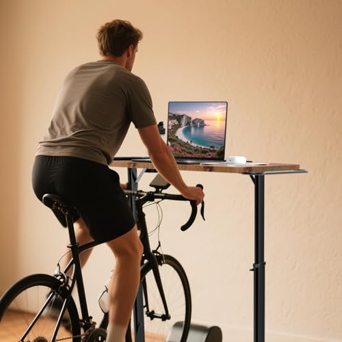 Image of Adjustable Treadmill Walking Pad Desk, for Bike /Cycling Trainer, Workstation Standing Desk, Trainer Stand Table for Indoor, Treadmill Attachment-Exercise While Working or Watching TV, Rustic Brown