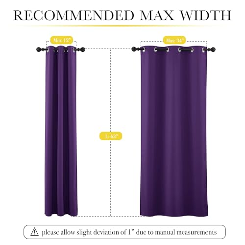Image of NICETOWN 100% Blackout Curtain Panels, Same Color Liner Curtains Room Warming for Kitchen Room, Noise Reducing and Cold Blocking Drapes for Windows (Set of 2, Purple, 42 inch Wide by 63 inch Long)