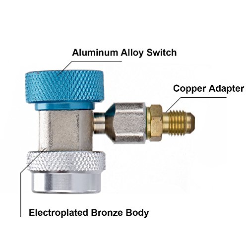 Adjustable A/C R134A Adapter, Auto Air Conditioning R134A Quick Coupler Fittings Freon Conversion kit Quick Connector High Low Air Conditioning Manifold Gauge Hose Freon, 1/4" SAE HVAC (Update)