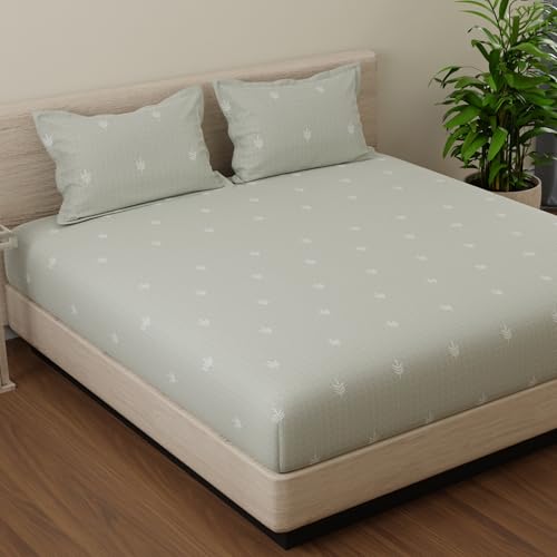 Image of Huesland by Ahmedabad Cotton 144 TC Cotton Elastic Fitted Bedsheet King Size with 2 Pillow Covers | 72 x 78 inches