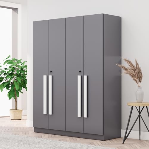 Image of Bniture 4 Door Wardrobe for Bedroom with Lockable Door & Hanging Space | Almirah for Clothes with Elevated Bottom Base | Wardrobe for Storage Cupboard | 3 Years Warranty (Slate Grey, 4 Door)