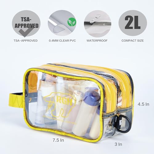 Rough Enough Clear TSA Approved Toiletry Bag for Men Women Travel Cosmetic Organizer with Dry Wet 2 Compartments Yellow2