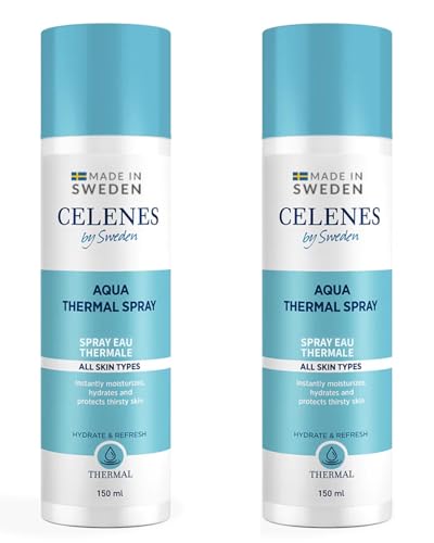 Celenes by Sweden Aqua Thermal Spray 2x150ml- 100% Agua Térmica Natural, Sin Alcohol, Sin Perfume, Sin Parabenos, Seguro para Bebés Hasta Adultos