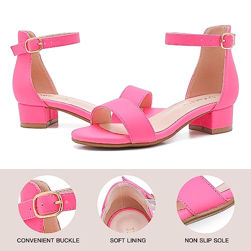 Image of Dufannie Girls Sandals Low Heels Dress Pump Ankle Strap Open Toe Flower Girl Wedding Party for Toddler Little Big Kid