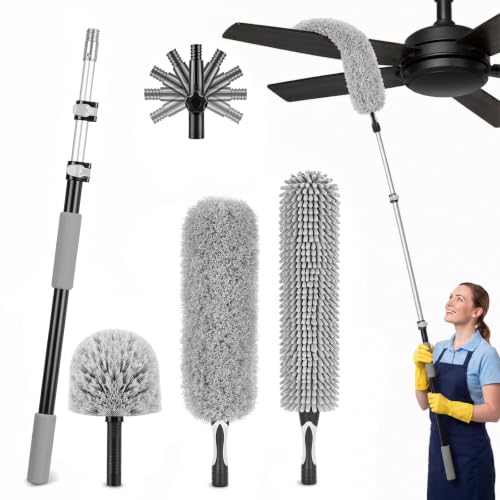 IDEATECH-Cobweb-Duster-Kit-with-Extension-Pole-110-Inch-Reach-High-Ceiling-Fan-Duster-Spider-Web-Brush-with-Telescoping-Pole-Bendable-Microfiber-Duster-for-Wall-Edges-Corners-Hard-to-Reach-Areas IDEATECH Cobweb Duster Kit with Extension Pole, 110-Inch Reach High Ceiling Fan Duster, Spider Web Brush with Telescoping Pole, Bendable Microfiber Duster for Wall Edges, Corners & Hard-to-Reach Areas - Image 1
